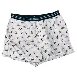Anthropologie Pajama Shorts Large Women's White Mushroom Boxer Sleep Cotton